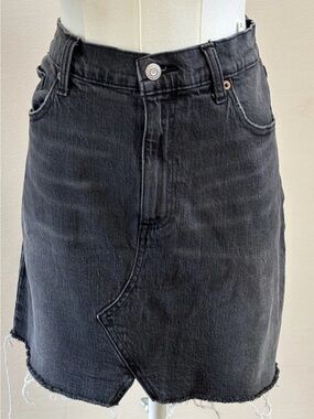 Lucky Brand Black Denim Mini Skirt Womens 10/30 Raw Hem Distressed Y2K